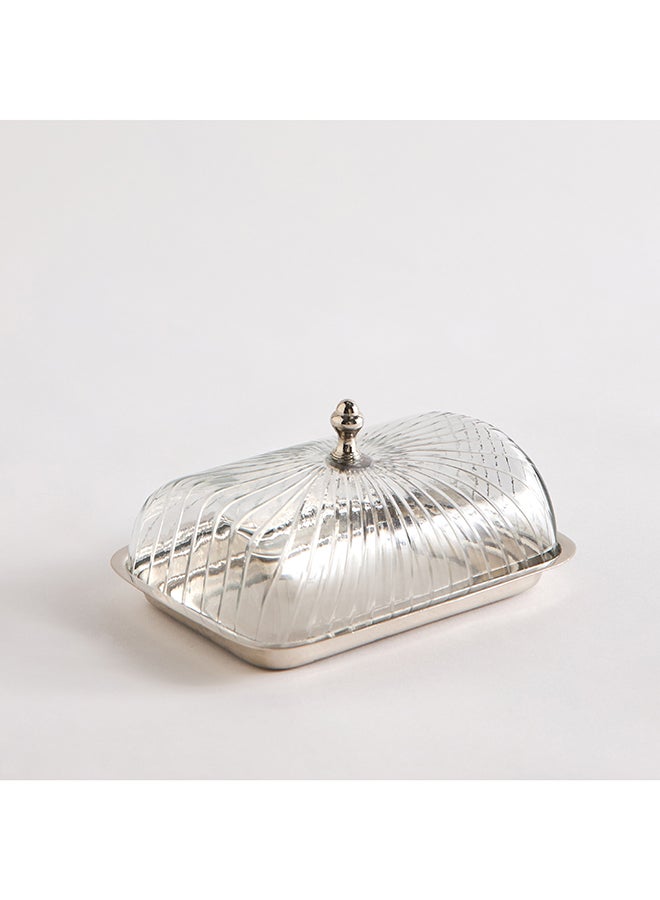 Home Box Glass Butter Dish with Silver Lid - Image 5
